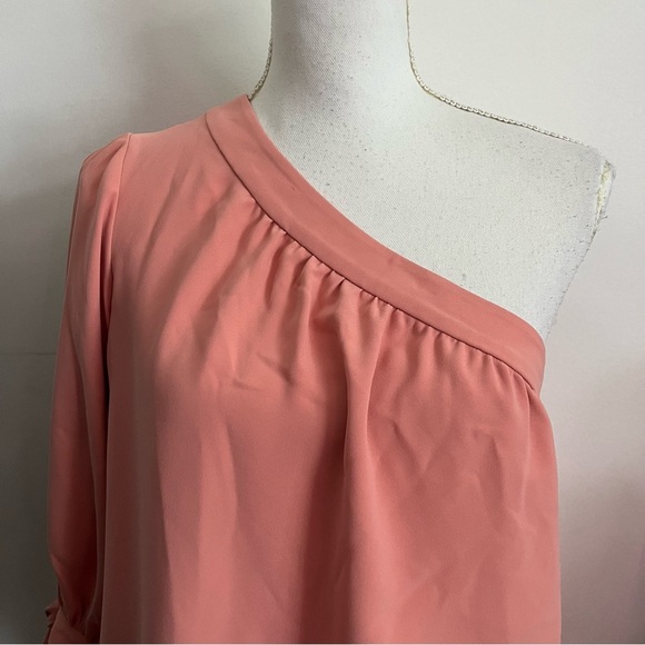 Amanda Uprichard • Coral Peach One-Shoulder Top Blouse - Picture 2 of 4